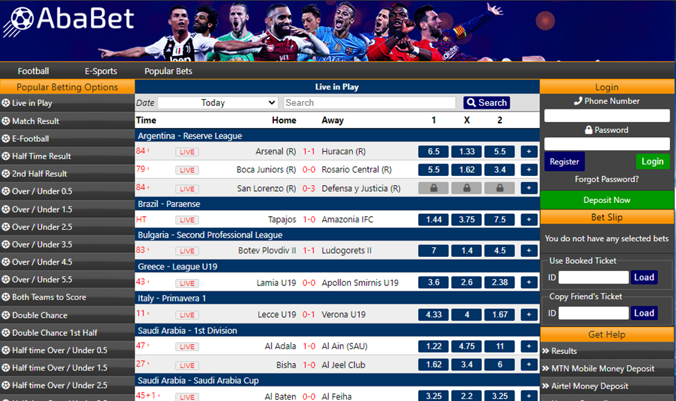 Main page of Ababet Sportsbook