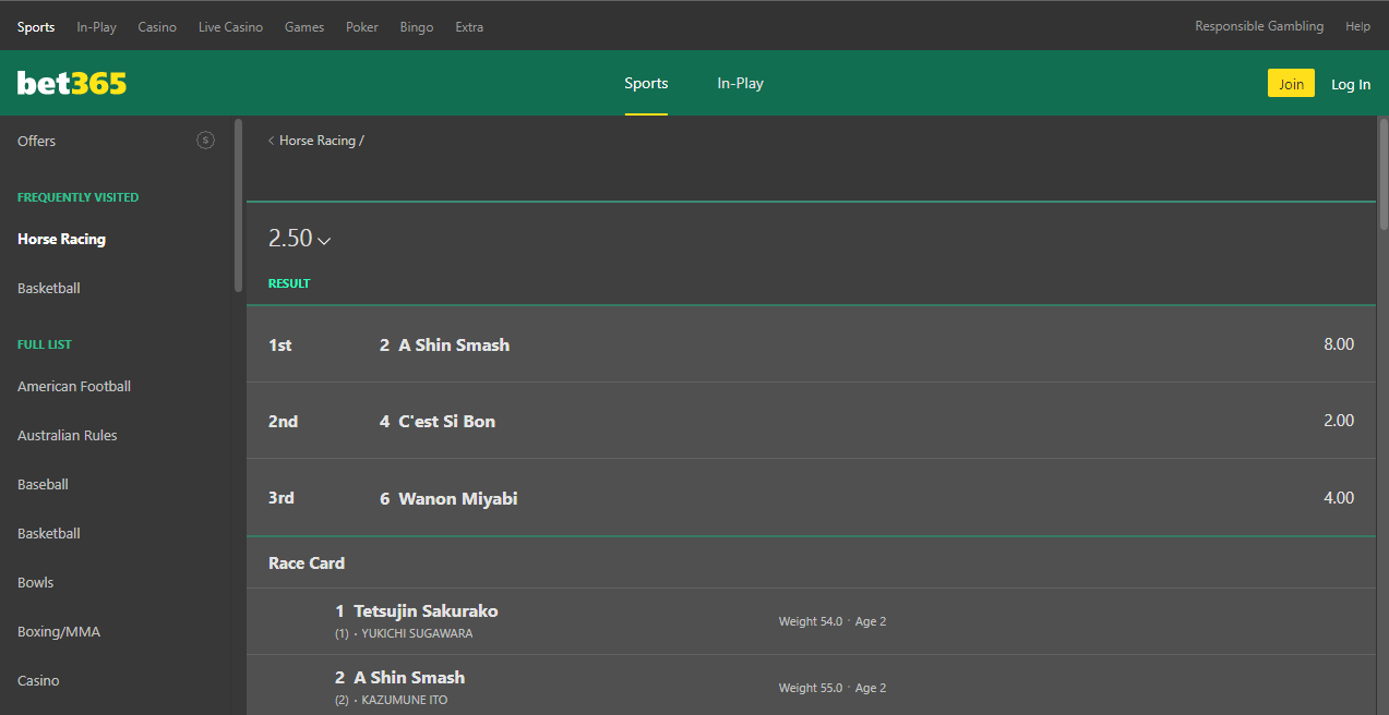An image of the Bet365 homepage