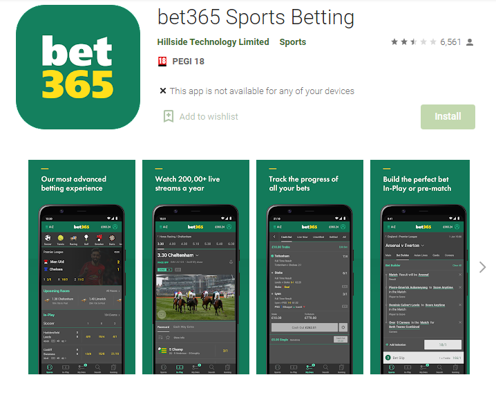 An image of the bet365 mobile app download page