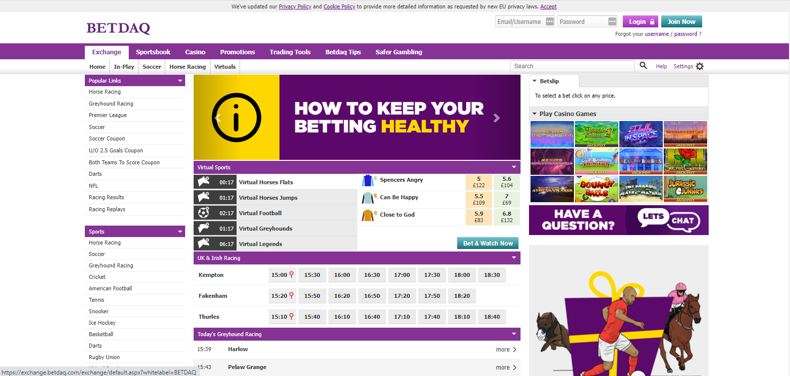 Official website of Betdaq betting exchange with the latest information