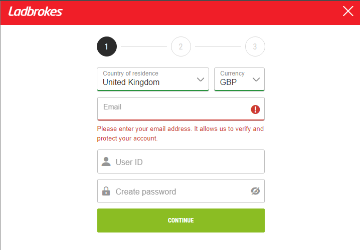 Image of the Ladbrokes provide sign-up details page