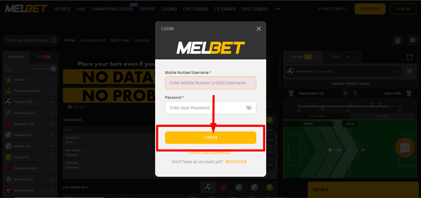Image of Melbet Complete Login Process Page