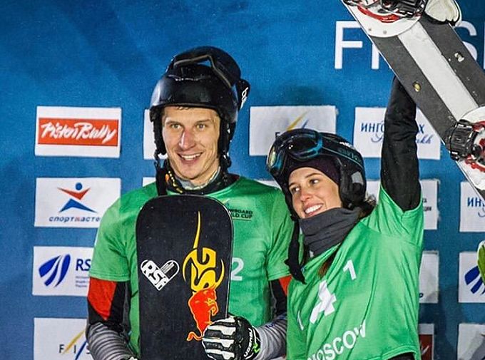 Snowboarders Natalia and Andrey Sobolevs