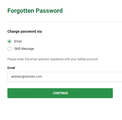 Form for recovering your bet9ja account after forgetting the password