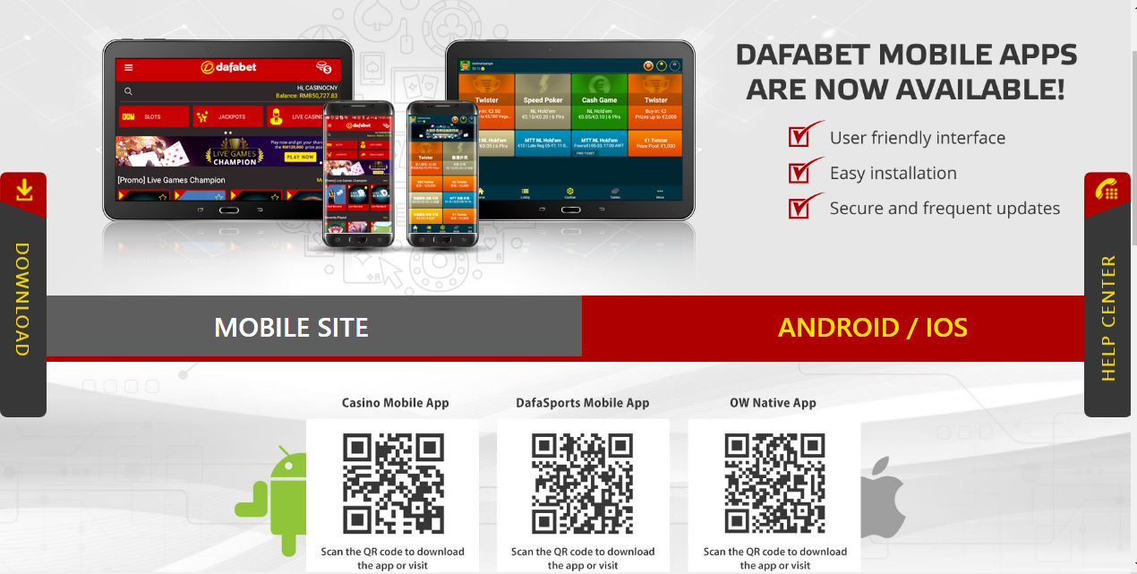 An image of the Dafabet mobile app page