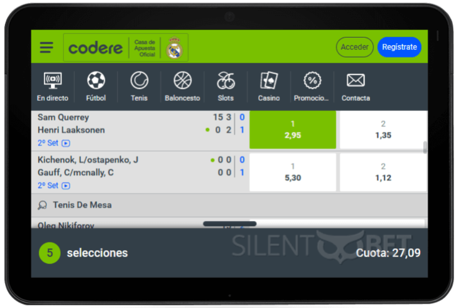 menu screenshot of CODERE mobile