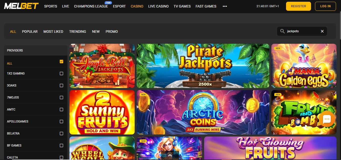 Image of Melbet Jackpots Page