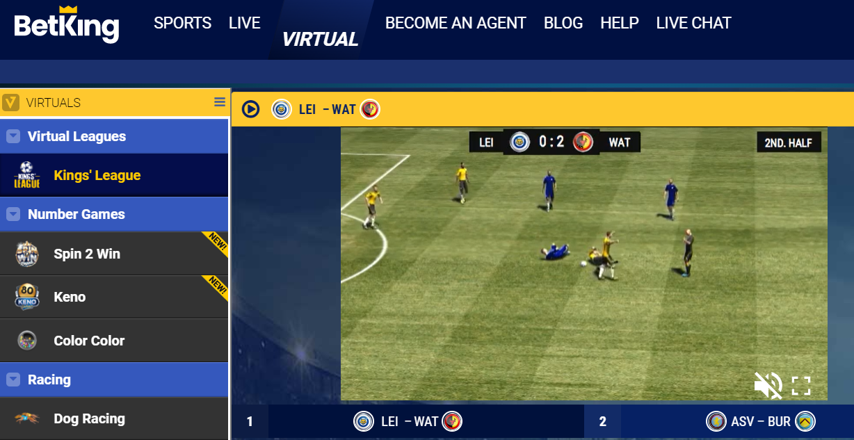 Location and selection of BetKing Nigeria virtual sport