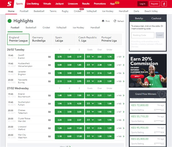 Sportybet betting page