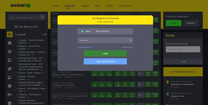 Enter Bangbet account details