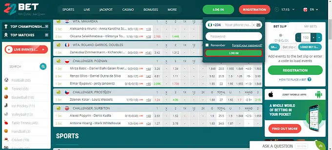 Click the “login” button