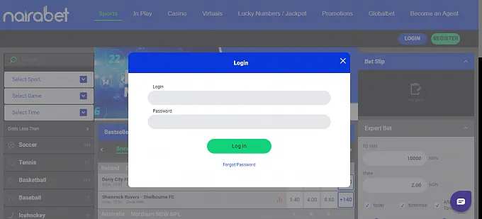 Click on the “login” button