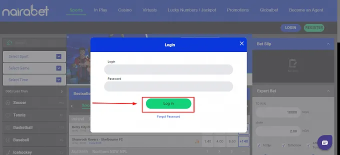 Click “log in” to access your account