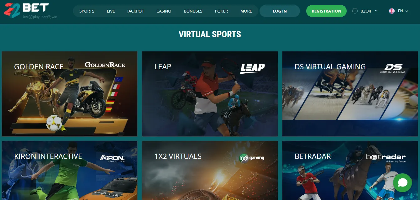 Image of 22Bet Nigeria Virtual Sports page