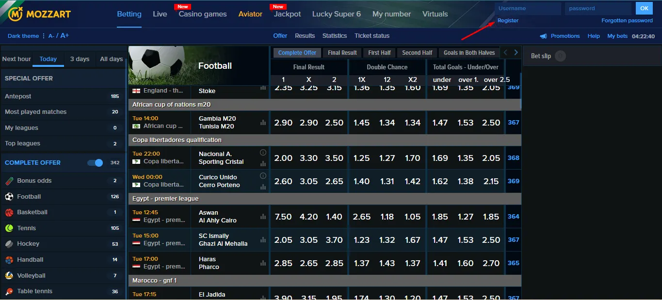 Image of Mozzartbet Homepage