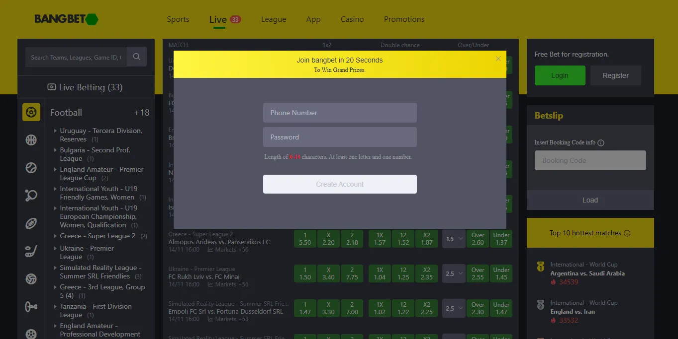 Image showing the Bangbet register form
