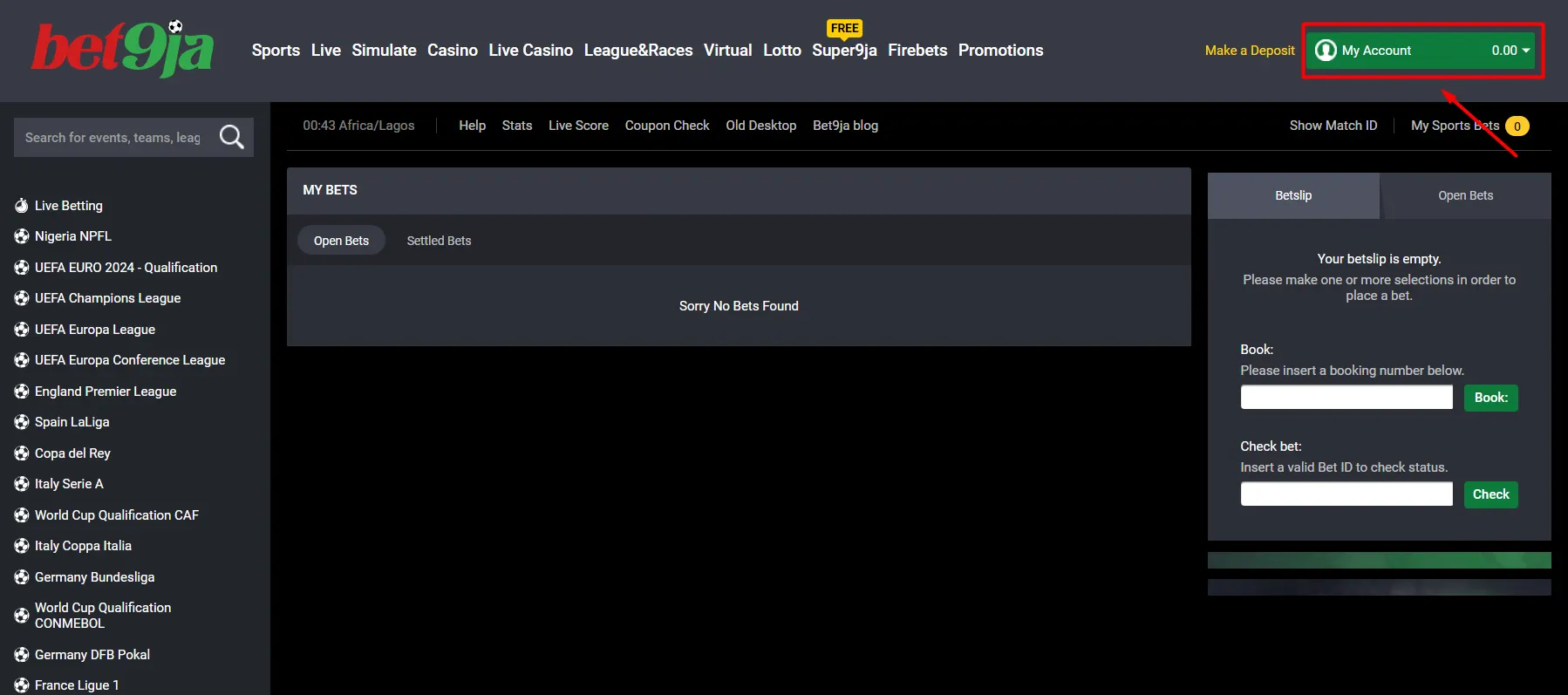 How to check booking code on Bet9ja