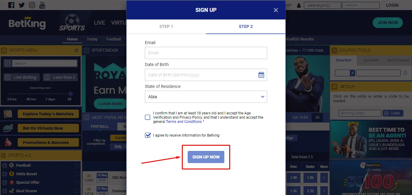 Image Of Betking Aviator Registration Form