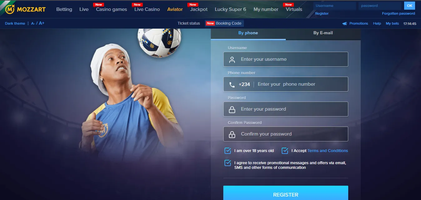 Image of Mozzartbet Sign Up Form