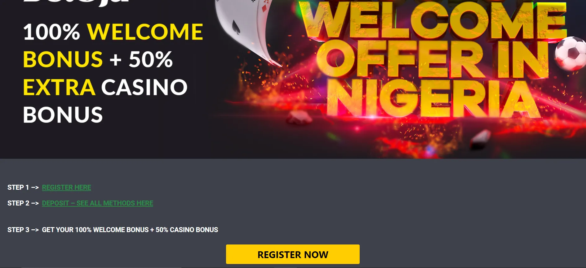 Welcome/registration bonus steps as provided by Bet9ja for its new users.