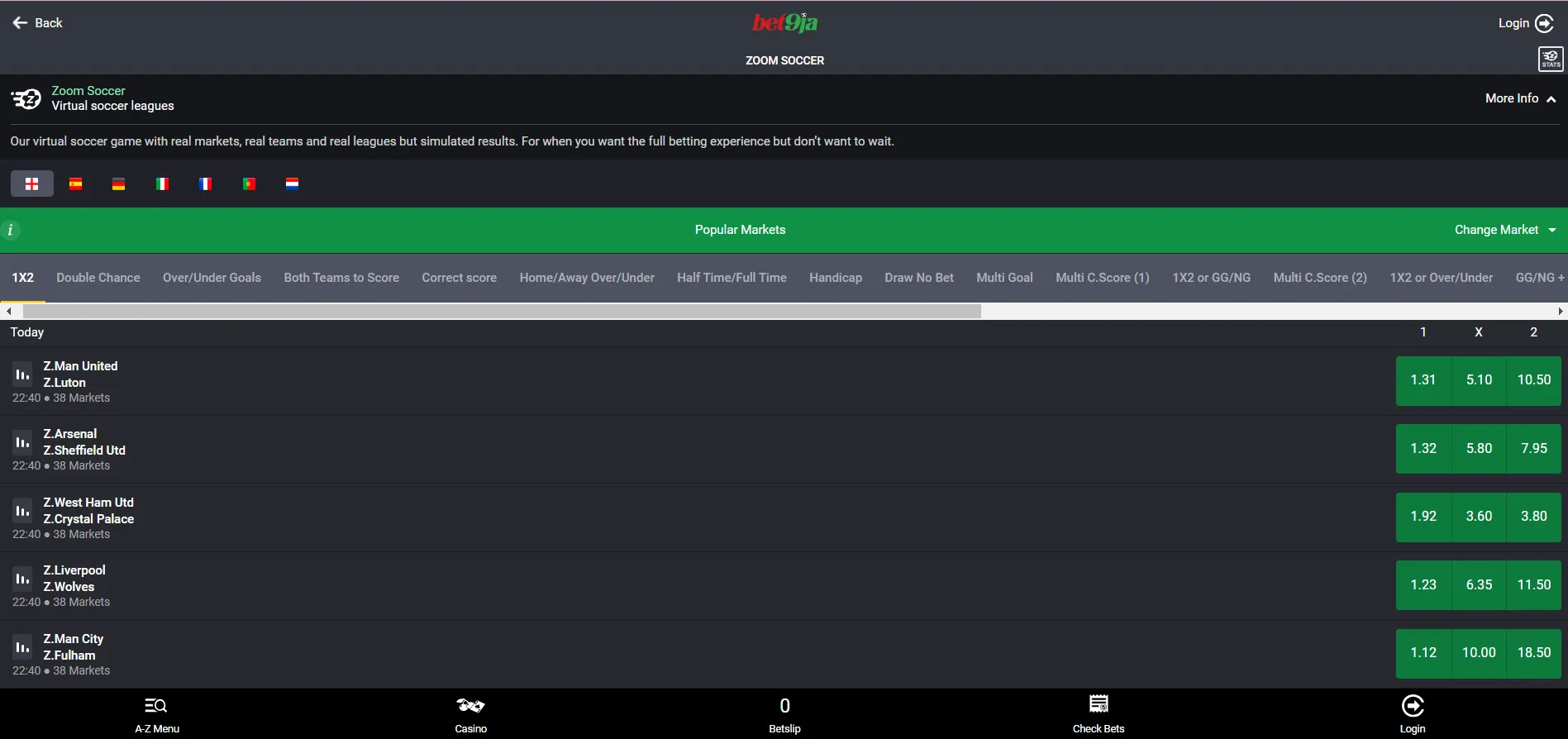 Image of Bet9ja Zoom Soccer Features Page