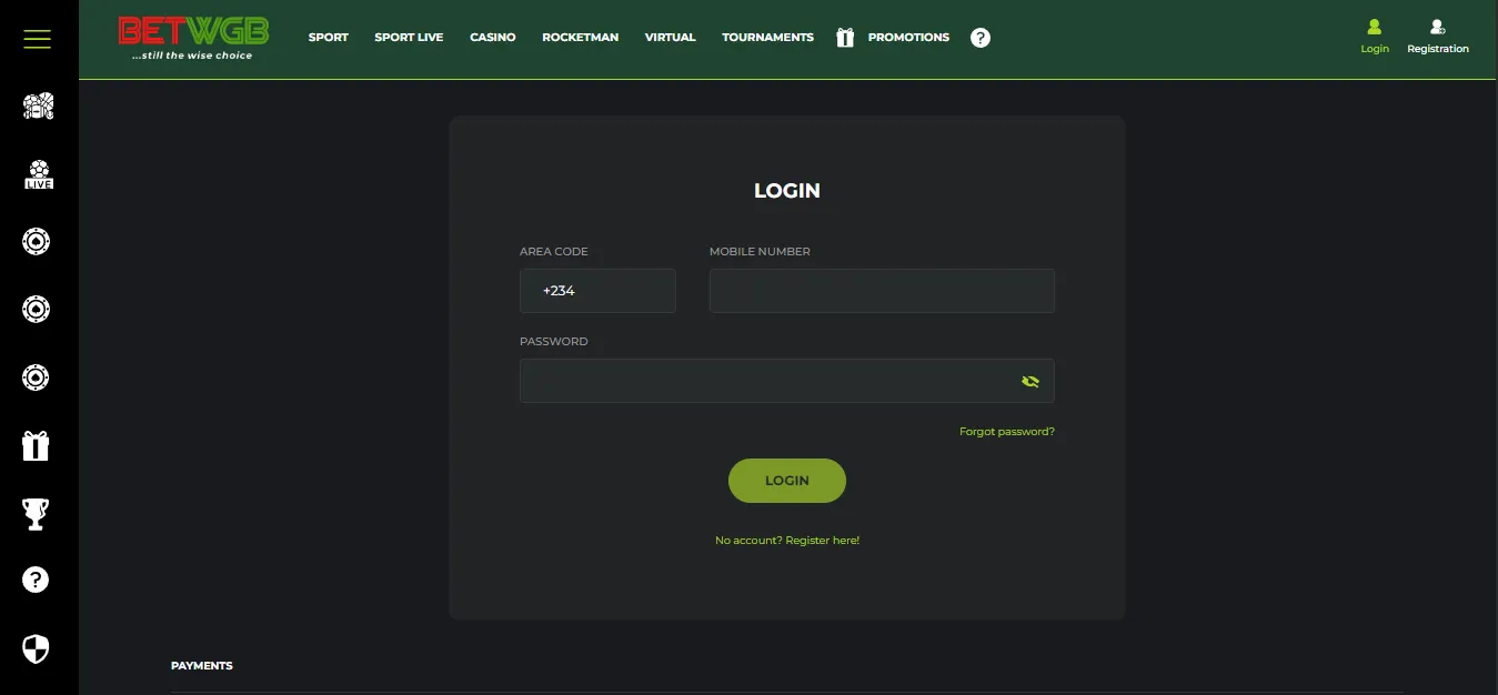Image of WinnersGoldenBet Login page