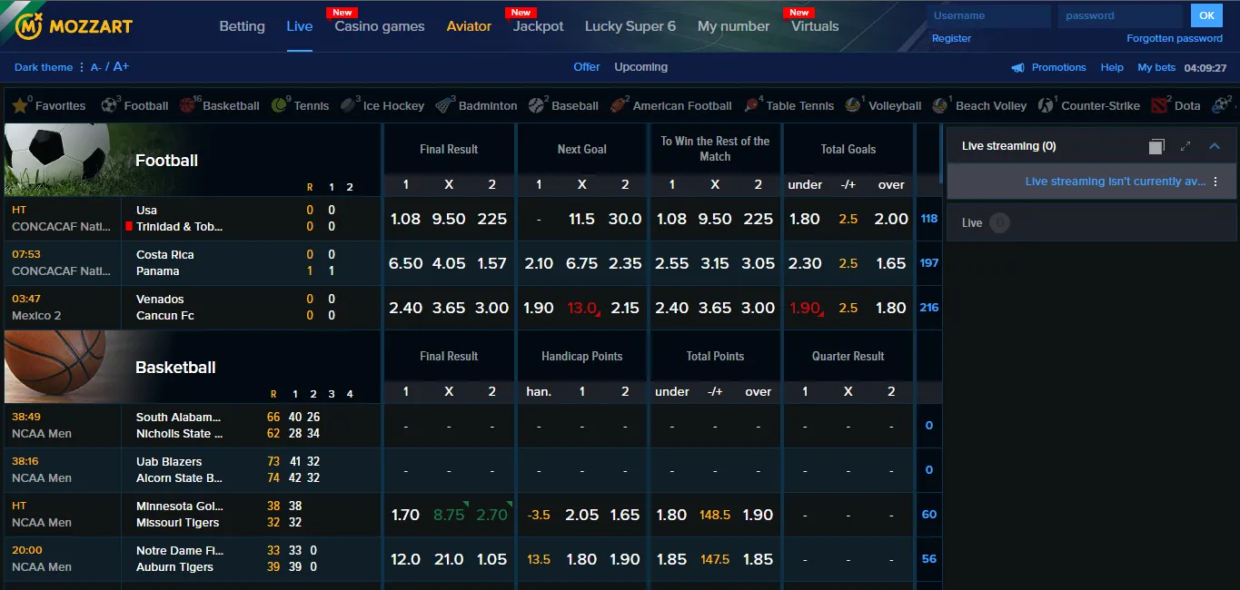 Image of Mozzartbet Live Streaming page