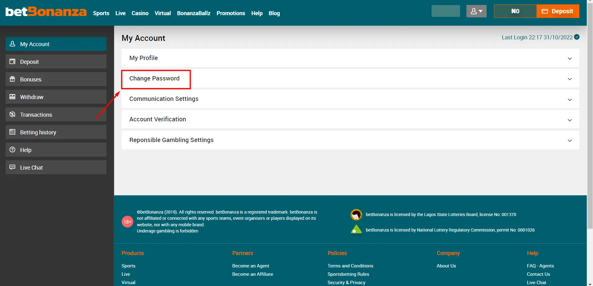 BetBonanza My Account