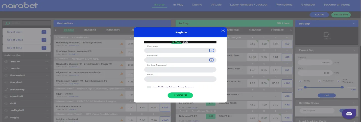 Setting up an account on NairaBet