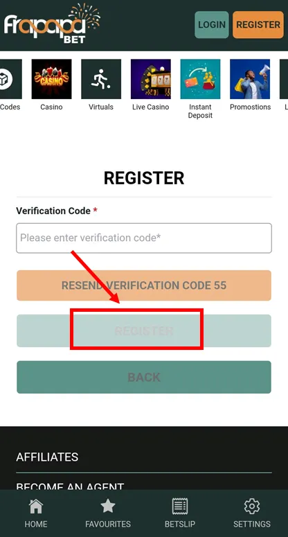 Frapapa App Registration