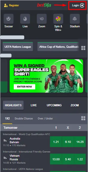 Bet9ja Login Account Form Image