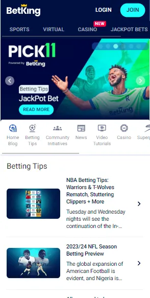 Betking Nigeria Mobile Version Page Image