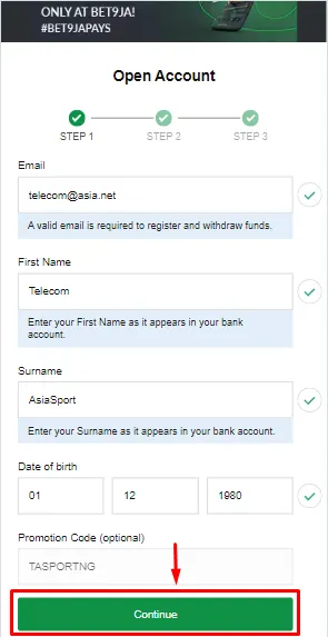 Bet9ja Create Account Form Image