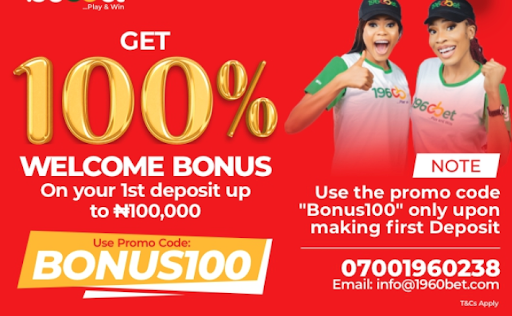 1960bet 100% Welcome Bonus on First Deposit up to NGN100,000