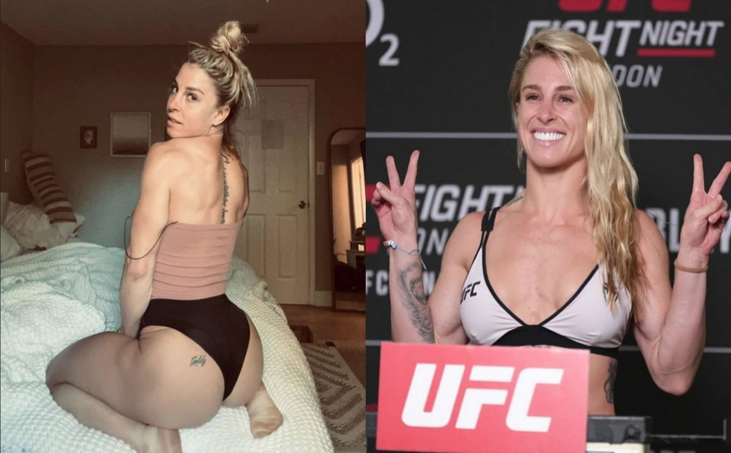 UFC fighter Goldy takes picture in lacy deep-cleavage bodysuit