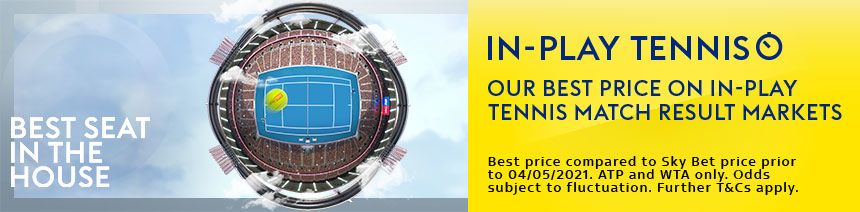 Sky Bet offers boosted odds for In-Play tennis