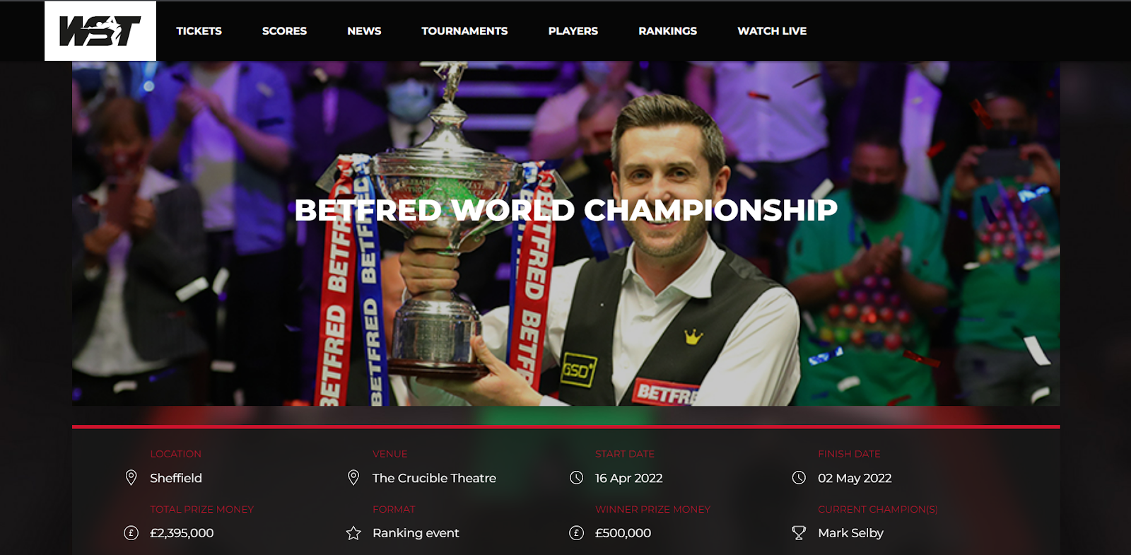 World Snooker Championship 2022 Fixtures