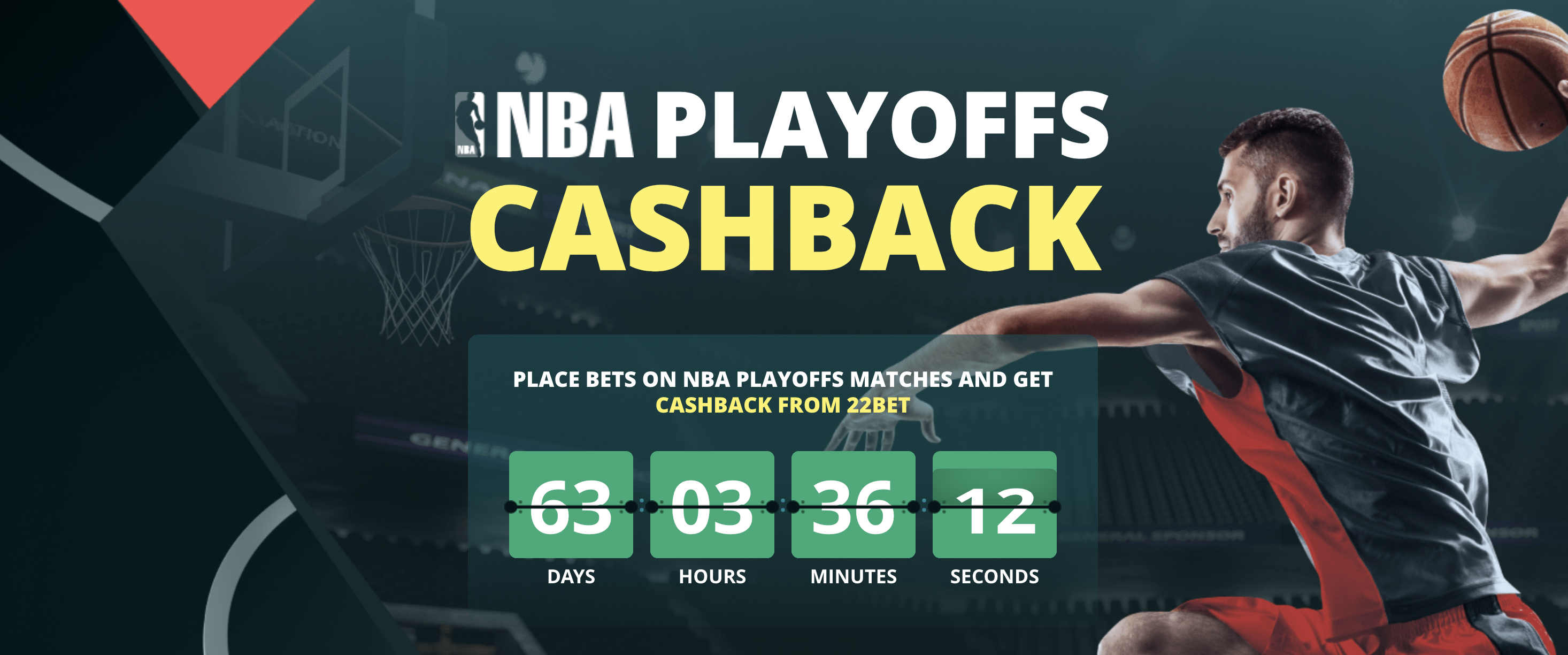 22Bet 15% NBA Playoffs Cashback Bonus up to 100 EUR