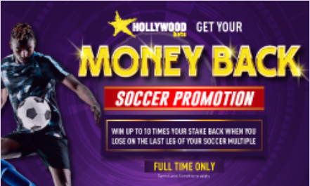 Hollywoodbets Soccer Money Back Bonus: Bet on at least 8 Selections & get up to R5000 Cashback