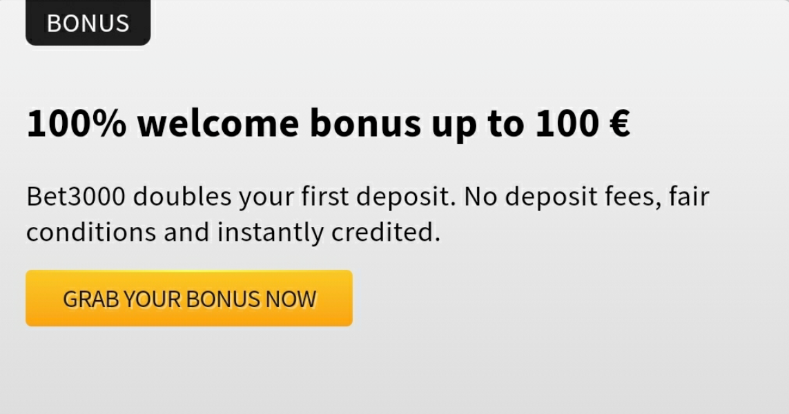 Bet3000 100% Welcome Bonus