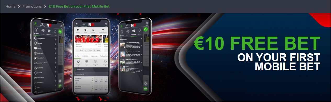 NetBet €10 Free Bet on First Mobile Bet