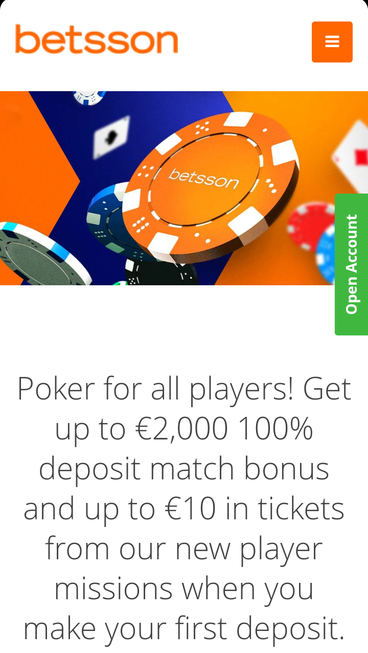 Betsson Casino Poker Sign up Offer