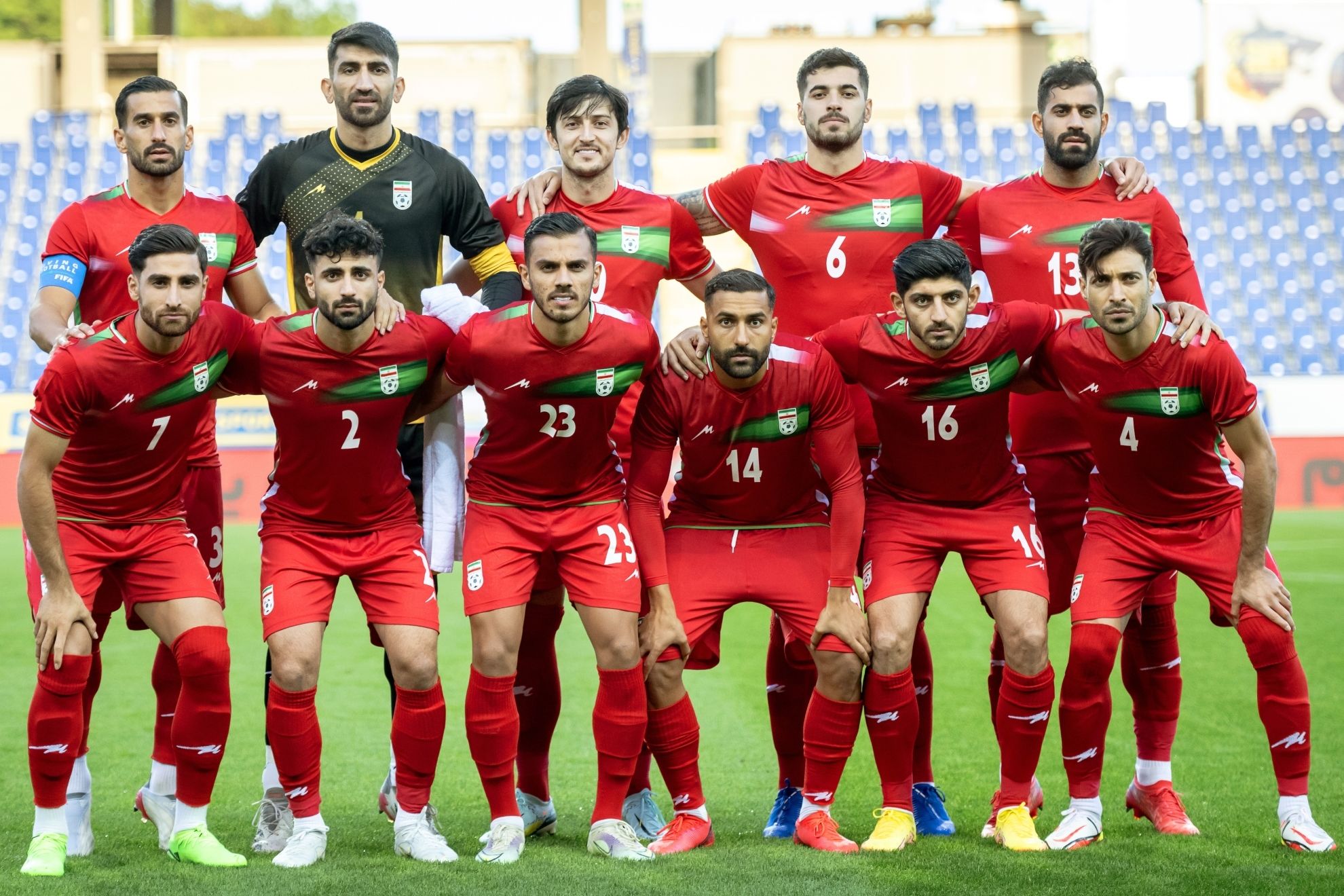 Iranian fans boo the national anthem before the start of the 2022 World Cup match with England