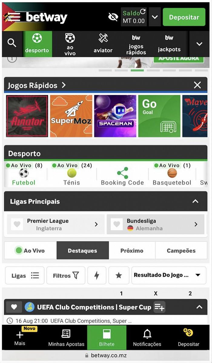 Desportos na Versão Mobile da Betway