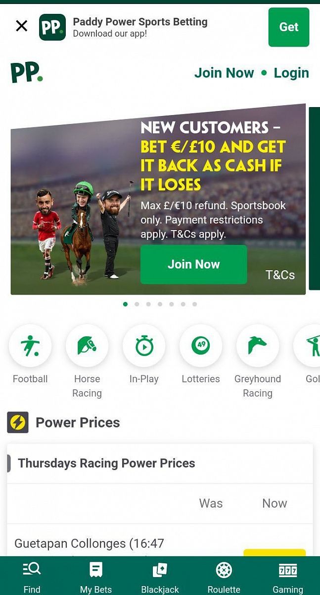 Log in or sign up to the Paddy Power