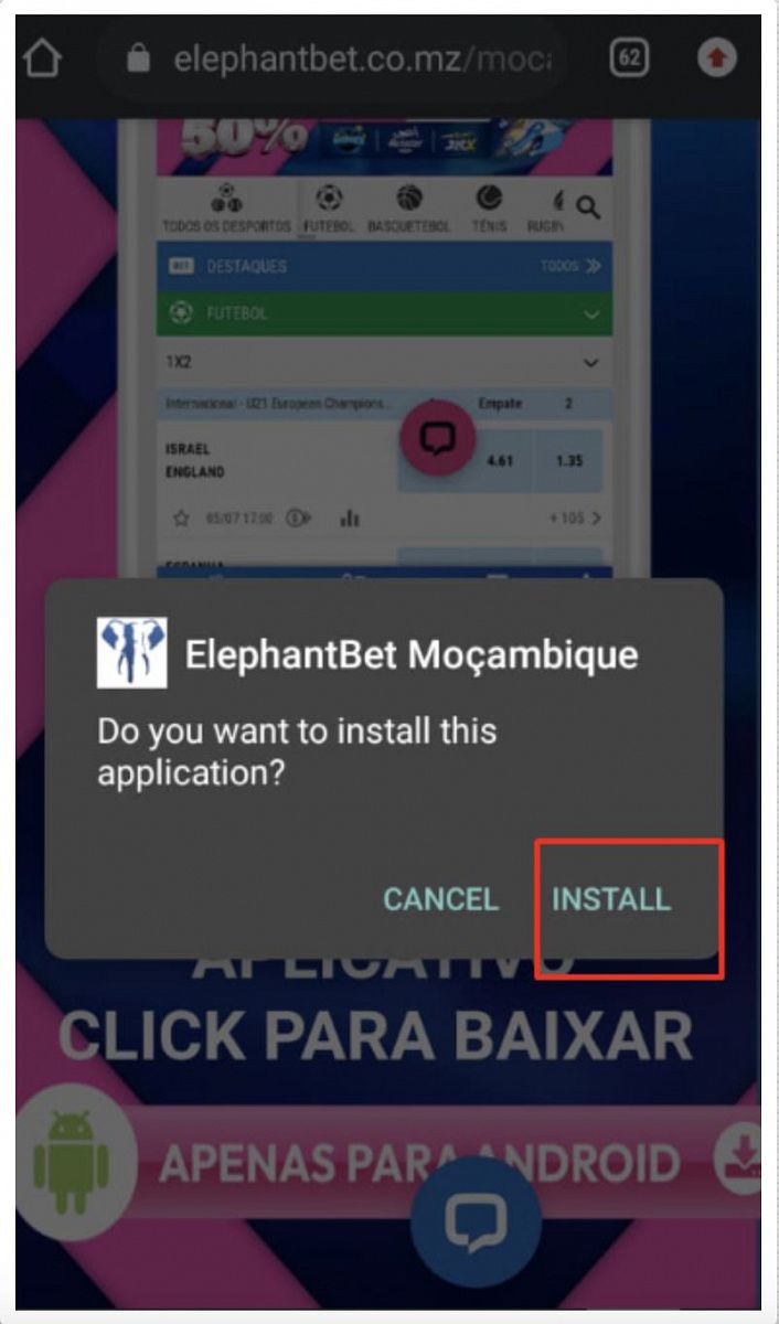 Instalar a versão Android da Elephant Bet 