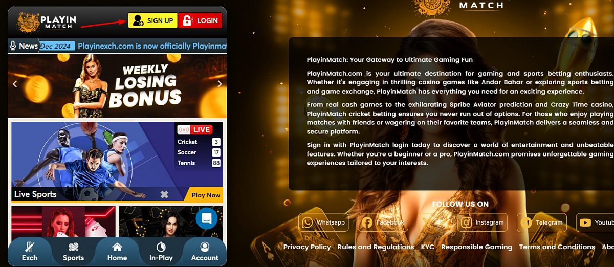 Playinexch Sign Up Option