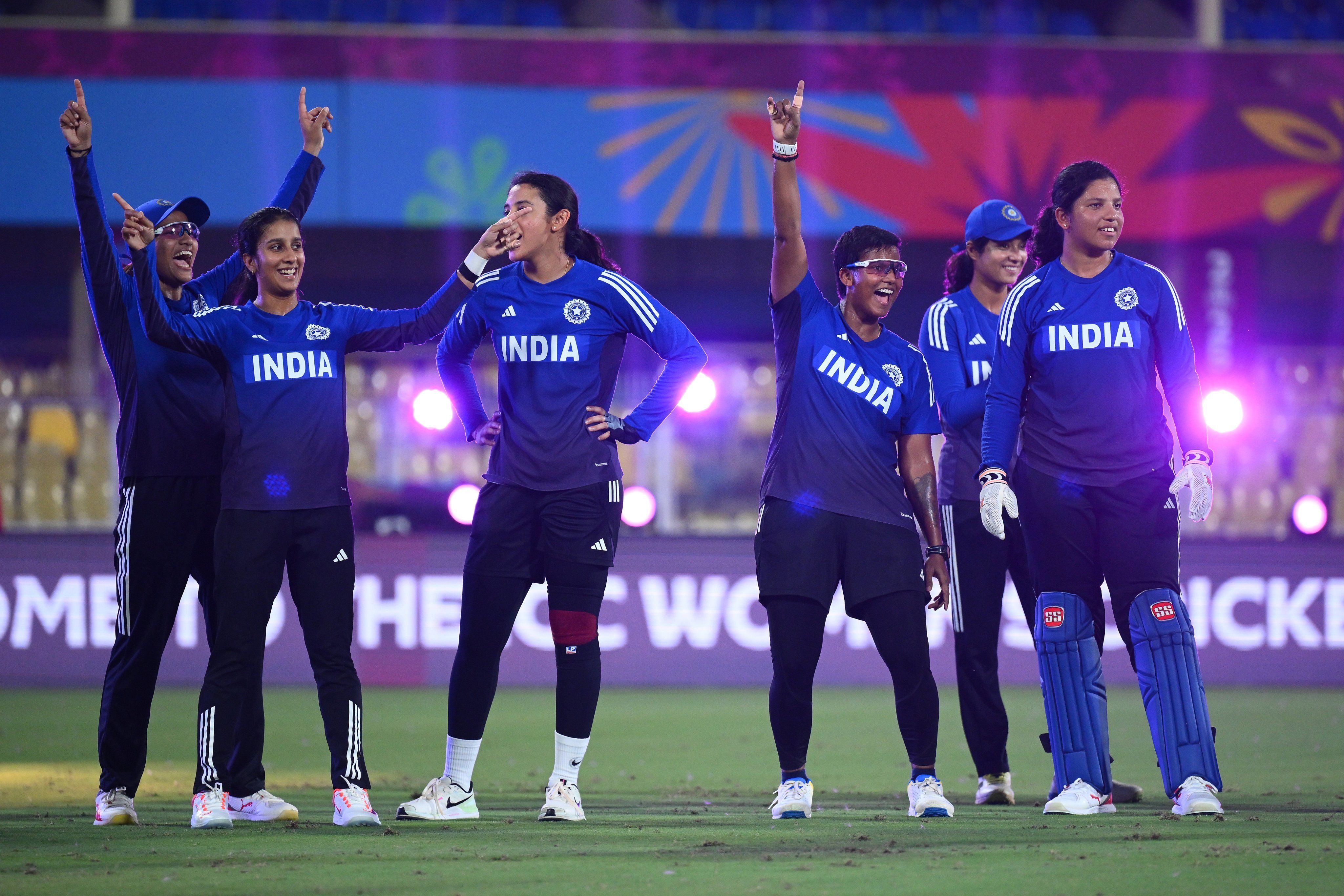 GEARING UP: India players having some fun ahead of their training session. @ICC/X