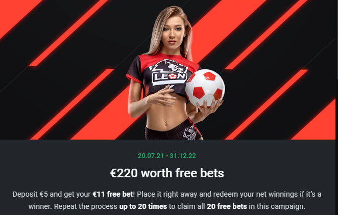 An image of the Leon 220 EUR worth free bets