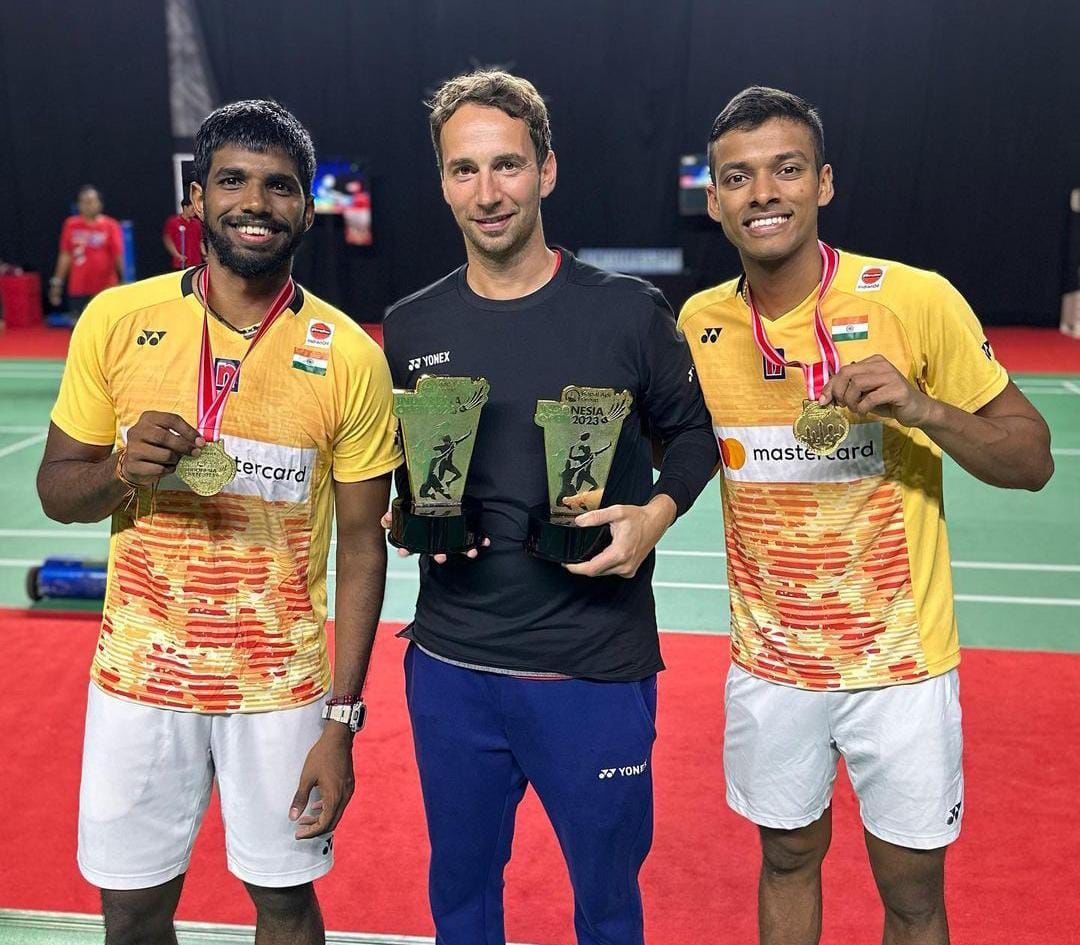 File photo of Mathias Boe with Satwiksairaj Rankireddy and Chirag Shetty.